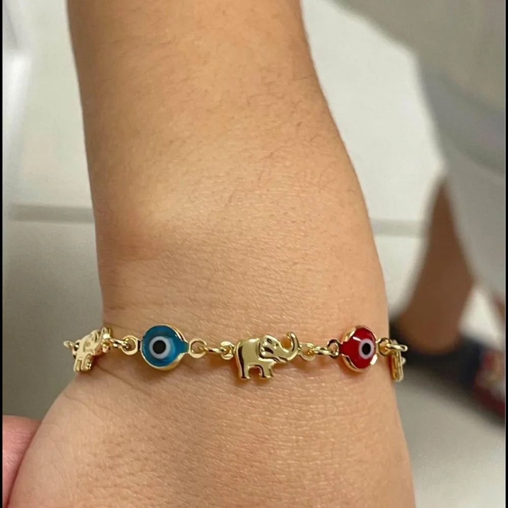 18k Gold Filled Baby Elephant & Eye Bracelet